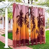 Surwin 2 Stück Schöner Strand-Stil Outdoor Vorhang Wetterfest,Verdunklungsvorhänge mit Ösen,Balkon Sichtschutz,Vorhänge Blickdicht,Outdoor Vorhang für Terrasse Pergola (Sonnenuntergang,91x213cm)