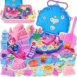 Kinetischer Sand Meerjungfrau Spielzeug Spielsand mit 900g Magic Sand Knetsand Sandformen Sandkasten Muschel Edelsteine Unterwasserwelt Sandspielzeug Sensorisch Zaubersand Geschenke Mädchen 4 5 6 7+