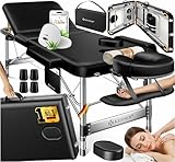 KESSER® Massageliege 3 Zonen, Bis 250kg, Massagetisch klappbar, verstellbar, tragbarer Koffer, Kosmetikliege, Therapieliege, Zubehör, Alu-Kopfstütze, Armlehne, Tragetasche, Anti Rutsch, 70cm, Schwarz