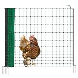 VOSS.farming Geflügelnetz 25m 112cm hoch Basic Hühnerzaun Nicht elektrifizierbar, 7 stabile Pfähle mit Doppelspitze, grüner Geflügelzaun, Flexibler Zaun, mobiler Begrenzungszaun für Hühner, Haustiere
