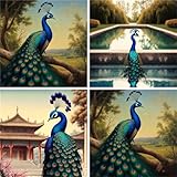 4 Stück 5D DIY Diamand Painting Erwachsene Pfau, Diamant Painting Bilder See Malen Nach Zahlen Diamond-Painting mit Diamond Painting Zubehör, für Zuhause Dekoration Geschenke (4er set, 60x60cm) Ws6557