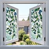 Statisch haftende Sichtschutz-Fensterfolie mit weichem Laub-Design, ermöglicht Sonnenlichtstreuung und Privatsphäre für Küche und Bad (D18073-45 x 100 cm)