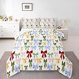 Loussiesd Schöne Schleife Bettdecke 200x200cm Nettes Bogen Muster Steppdecke Cute Mädchen Kinder Steppbett Kawaii Bogen Prinzessin Bettdecke Bunt Cartoon Bow Muster Winter Sommer Bettdecke