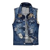 Stichschutzweste Herren, Jeansweste Herren Blau Sommer Jeans Weste Für Männer Ärmellos Sommerweste Herrenwesten Denim Tears Kurze Dünne Freizeitweste Gilet Regular Fit Mit Taschen Trachtenweste, 3XL