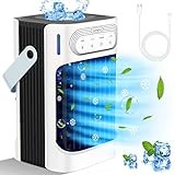 Mobile Klimaanlage,FethFire Mini Luftkühler mit Wasserkühlung und 800ML Wassertank, 3 Luftgeschwindigkeiten & 3 Kühlnebel, 2-8H Timer & 7 LED Mobiles Klimagerät für zimmer,Wohnungen und Büro(10W)