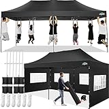 COBIZI Pavillon 3x6 Wasserdicht Stabil Winterfest mit 6 Seitenwand,Popup Faltpavillon Partyzelt,Faltbarer Sonnenschutz Gartenpavillon für Strand Hochzeit Camping mit Handtasche(3 mal 6m Schwarz)