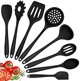 Herogo Küchenhelfer Set, 8-teilig Silikon Kochbesteck Set, Antihaft Hitzebeständig Küchenutensilien Kochgeschirr mit Silikonspatel/Löffel/Wender/Schöpfkelle - Schwarz