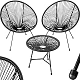 tectake® Set 2X Stuhl 1x Beistelltisch Acapulco, Gartenstuhl, Gartenstühle im Retro Design, Indoor und Outdoor Sessel für Garten, Wintergarten, als Terrassenstühle oder Balkon Sessel - schwarz