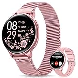 Sanorum Smartwatch Damen, 1.27' HD Screen Armbanduhr mit Telefonfunktion 120+ Sport, Menstruationszyklus SpO2 Pulsuhr Schlafmonitor Schrittzähler Fitness Tracker Rund, IP68 iOS Android Rosa