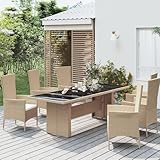 Rantry Gartentisch mit Glasplatte Garten Esstisch Balkontisch Rattantisch Terrassentisch Möbel Gartenmöbel Tisch Couchtisch für Garten Beige Poly Rattan & Hartglas 240 x 90 x 75 cm