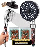 NoKsTyLe Duschkopf mit Antikalkfilter, Hochdruck, wassersparend, Universalkopf mit 4 Mineralien, Filter für empfindliche Haut, feuchtigkeitsspendendes Haar, Spa-Zubehör, Peeling-Schwamm