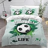 Bettwäsche 135x200 Fußballmuster Bettbezug 3D Druck Fußball Bettbezüge Kuschelig Weich Mikrofaser Deckenbezug 135x200 cm mit Reißverschluss + 2 Kissenbezüge 80x80 cm B-6239