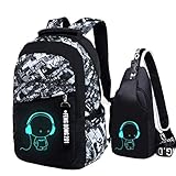 Asge Schulrucksack Jungen Mädchen Teenager Rucksack Groß Schulranzen Reflektierender Wasserdicht Backpack School Bags for Boys Schultasche für Schule Travel Outdoor