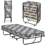 LIFEZEAL Klappbett, Klappbares Gästebett im Metallrahmen, Faltbares Einzelbett mit Matratze aus Memory Foam, Erwachsene Metallbett auf 4 Rädern (Grau, 190 x 80 x 33 cm)