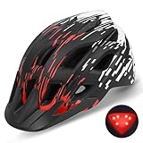 Fahrradhelm Erwachsene mit Visier und LED, Fahrradhelm Herren Damen mit 21 Belüftungsöffnungen, MTB Mountainbike Helm Radhelm Cityhelm Urban Fahrrad Helm 57–61 cm (BlackRed)