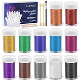 LUCPICT 12 Farben Glitzerpulver Set, Feiner Glitzerpuder für Epoxidharz, Bastel Glitzer Glitter Bunte für Harz Tumbler, Nagelkunst, Make-up, Körper, Karten, Papier, Schleim, Festival-Dekoration