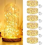 kolpop 6 Stück Mini Lichterkette mit Batterie, 2M 20 Led Lichterkette mit Batteriebetrieben, Lichterkette Innen, 3 Modi DIY Lichterkette Klein Wasserdicht für Party Hochzeit Weihnachtsdeko (Warmweiß)