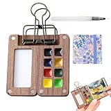 Travel Paint Palette, Portable Watercolor Palette, Compact Paint Palette, Portable Watercolor Palette, Wooden 8 Grids Travel Paint Palette, Small Watercolor Paint Palette for Outdoors, Travel