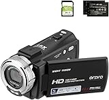 ORDRO V12 Videokamera Camcorder Full HD 1080P 30FPS Infrarot Nachtsichtkamera 3.0 Zoll LCD Bildschirm 16X Zoom Camcorder mit 16GB SD Karte Fernbedienung und 2 Akkus