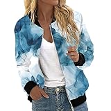 Bomberjacke Damen, Kurze Blouson Damen Bunt, Übergangsjacke Elegant Frühlingsjacke Große Größen College Mantel Frühjahr Langarm Sommerjacke Leicht Zip Up Casual Damen Jacke Frühling Fliegerjacke