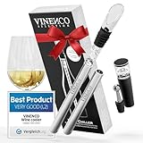 VINENCO Weinkühler Set, Flaschenkühler + Dekanter 3-in-1 Premium Wein Zubehör: Edelstahl Flaschen-Weinkühlstab + Dekantier-Belüfter + Ausgießer | Bar Geschenk Frauen Männer, Rot- Weißwein Geschenkset