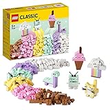 LEGO 11028 Classic Pastell Kreativ-Bauset Bausteine-Box, Konstruktionsspielzeug für Mädchen und Jungen ab 5 Jahren mit Modellen; Eiscreme, Dinosaurier, Katze & mehr