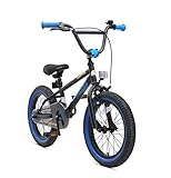 BIKESTAR Kinderfahrrad für Mädchen und Jungen ab 4-5 Jahre | 16 Zoll Kinderrad Kinder BMX Freestyle | Fahrrad für Kinder Schwarz & Blau | Risikofrei Testen