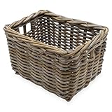 Rattan Aufbewahrungkorb rechteckig shabby grau - 34 x 24 cm - Regalkorb aus Weide geflochten mit Griffen - Holzkorb Weidekorb Rattankorb Holz Deko Korb Bad Regal Schrank Organizer