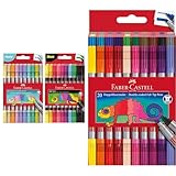 Faber-Castell 205098 - Filzstifte Set Pastell und Neon, 20 Doppelfasermaler für Kinder und Erwachsene & 151119 - Filzstifte Set 20-teilig, Doppelfasermaler für Kinder und Erwachsene