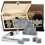 WHISISKEY Whisky Steine Set - 12 Whiskey Steine & Zange - Geschenke für Männer - Männergeschenke - Geburtstagsgeschenk Mann - Geschenkbox - Whisky Zubehör - Eiswürfel Wiederverwendbar