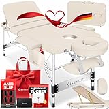 KESSER® Mobile Massageliege klappbar & höhenverstellbar 3 Zonen Massagebett Massagetisch Kosmetikliege Breit Therapieliege Aluminium + 10x Gesichtsauflage mit Kopfstütze Armlehnen & Tasche Beige