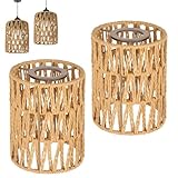 2 Stück Lampenschirm Boho, Zylinder Rattan Lampenschirm Outdoor Papierlampenschirm Lampenschirme für Hängelampen Deckenleuchten Pendelleuchten Stehlampe