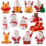 Cunlvyyds Weihnachten Miniaturen 13pcs/Set DIY niedliche Schneemann Santa Deer Weihnachten Figuren Cartoon Harzdekorationen für Tischfeier Home, Figuren