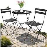 tectake® Gartenmöbel Bistro Set aus Gartentisch mit Stühlen, Balkonmöbel Kleiner Balkon, Klapptisch mit 2X Gartenstuhl, Outdoor Sitzgruppe mit Balkontisch, wetterfest für Garten, Balkon (schwarz)