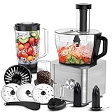 Küchenmaschine Multifunktional SNDOAS, 1100W Food Processor Kompakt küchenmaschine 11 in 1 include Küchenmaschine Zerkleinerer, 3,2L Rührschüssel & 1,5L mixerbecher, mahlwerk, schneebesen, Silber