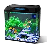 Nobleza - 30L Mini Aquarium Komplettset, Nano Aquarium Stabiles Einsteigerbecken mit LED-Beleuchtung und Eingebautem Filtersystem, Schwarz