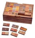 LOGOPLAY Domino Doppel 15 - Legespiel - Gesellschaftsspiel aus Holz mit 136 Spielsteinen