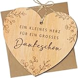 Dankeschön Geschenk Holz Dankeskarte „Ein Kleines Herz Für Ein Grosses Dankeschön“ Herzform mit Umschläge Karte zum selber beschriften Danke Holzkarte zur Hochzeit Geburtstag Jahrestag Ruhestand