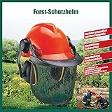 MAUK® Forsthelm Kettensägen/Freischneider Schnittschutz Sicherheitshelm mit Visier Gehör- und Gesichtsschutz | Schutzhelm mit Signalfarbe Orange/Rot