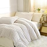 Nyescasa Plüsch Bettwäsche 135x200 Winter Warme Langhaar Flauschige Biber Flanell Fleece Beige Gestreift Wende Winterbettwäsche Set Mädchen Bettbezug mit Reißverschluss und Kissenbezug 80x80cm