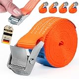 INTAKO Spanngurte mit Klemmschloss 25 mm x 250 kg - 4 Stück - DIN EN 12195-2 - Gurte zum Befestigen - Zurrgurt mit Schnellverschluss - Spannriemen - Gurtband für Fahrräder, Trolleys, Dachbox