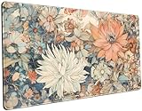 Mauspad im Retro-Stil, japanisches Blumenmuster, Boho-Schreibtischmatte, ästhetische Blume, Schreibtischunterlage für den Schreibtisch, groß, XXL, erweitertes Gaming-Deskmat, Laptop-Tastatur, Mauspad