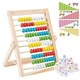 Sinirttou Rechenschieber Rechenrahmen mit 100 bunten Perlen, Zählen und Berechnen Holz Abakus mit Digitale Karten,Rechenhilfe für Kinder ab 3+,Lernspielzeug,pädagogische Spielzeug Montessori Spielzeug