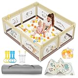 SOFTHOM Laufstall Baby 150x180cm mit Faltbarer Matratze, Laufgitter Baby mit Rutschfestem Boden und Atmungsaktivem Netz, Stabiler und Sicherer Indoor & Outdoor Babyspielplatz, Sicherheitsspielplatz