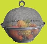 QWXOSR Obstschale Metall mit Fliegenschutz - dekorativer Obstkorb Vintage - Abgerundetes-Design Durchbrochener Aufbewahrung für Gemüse Obst Brot- Skandinavische Deko Korb 27x24cm (grau)