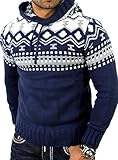 Reslad Norweger Pullover Herren Winterpullover Kapuzenpullover | Strickpullover für Männer RS-3013 (3XL, Blau)