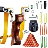 NWIWI Steinschleuder Profi Für Jagd,Edelstahl & Rosenholz Sport Outdoor Professionelle Schleuder Set,Zwille mit Einfache Clip-Anbindung,Slingshot mit 300 Tonkugeln/6 Gummibändern/Montageanleitung