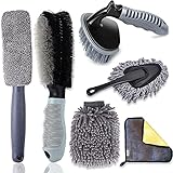 6er Auto Felgenbürste Alufelgen Set, Auto Reinigungsbürste Kit mit Mikrofaser Felgen Reinigung Bürste Reifenbürste Waschhandschuh Reinigungstücher Car Duster Brush für Car Motorrad Fahrrad Waschen