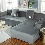 Weiches Samt-Ecksofa, verdickt und bequem, Haustier, kratzfest, maschinenwaschbar, ideal für Wohnzimmer, Hellgrau, XL 235–300 cm, 1 Stück