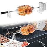 YRHome 107 cm Elektrischer Drehspieß Grillspieße 2X Fleischnadeln Motor 220-240V Hähnchenbräter Drehspiess Rotisserie Kit für BBQ Gasgrill Universal